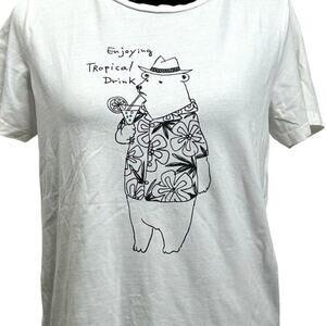 Enjoying Tropical Drink Polar Bear T-Shirt Pas De Deux Size Medium‎